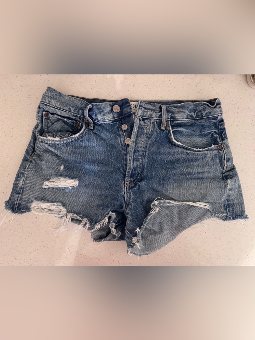 AGOLDE Distressed Medium Blue Jean Shorts